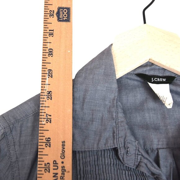 J.Crew Long Line Shirt Size XS Blue Chambray Pleated Front 100% Cotton - Picture 5 of 7